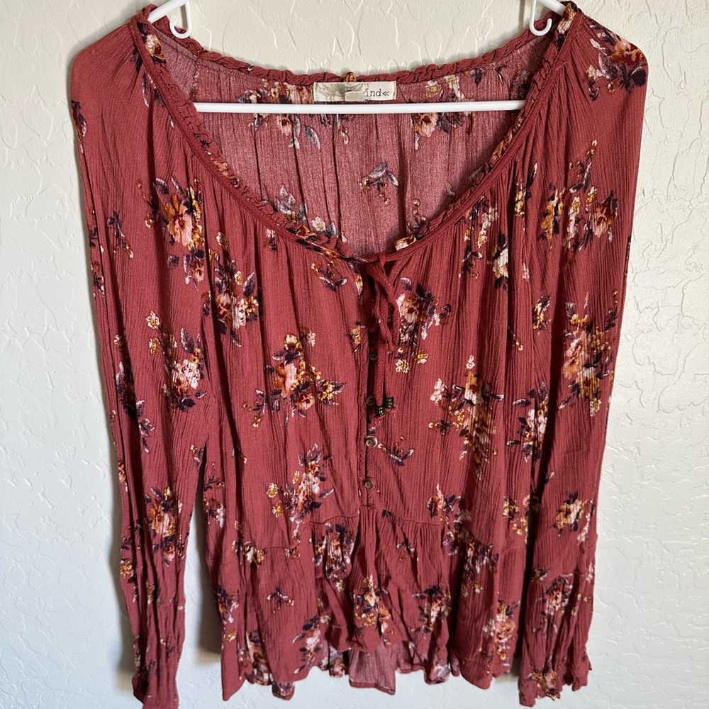 Rewind Red and Gold Blouse with Bishop Sleeves